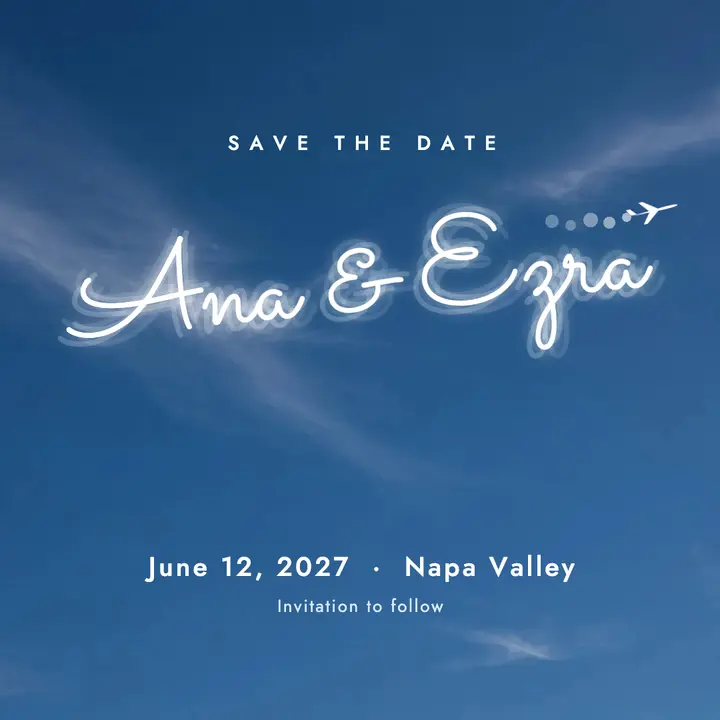 Wedding save the date skywriting square post: wedding save the date post template