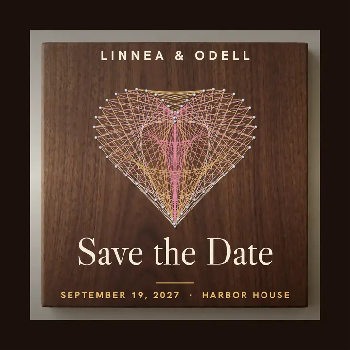 Linnea and Odell string-art save the date template