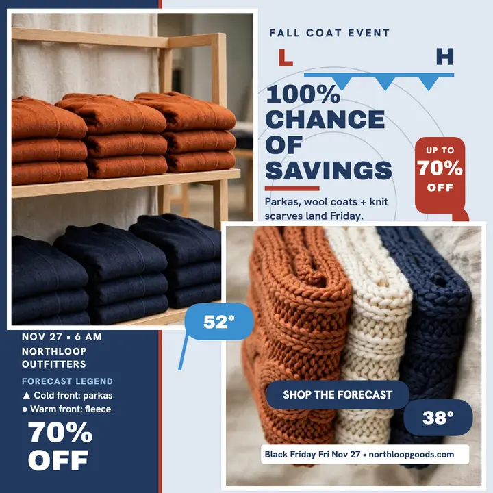 Northloop fall coat savings forecast post: coat sale post template