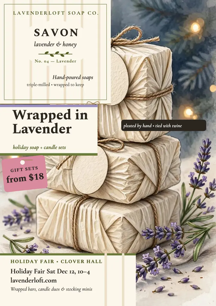 Lavenderloft holiday soap gift flyer template