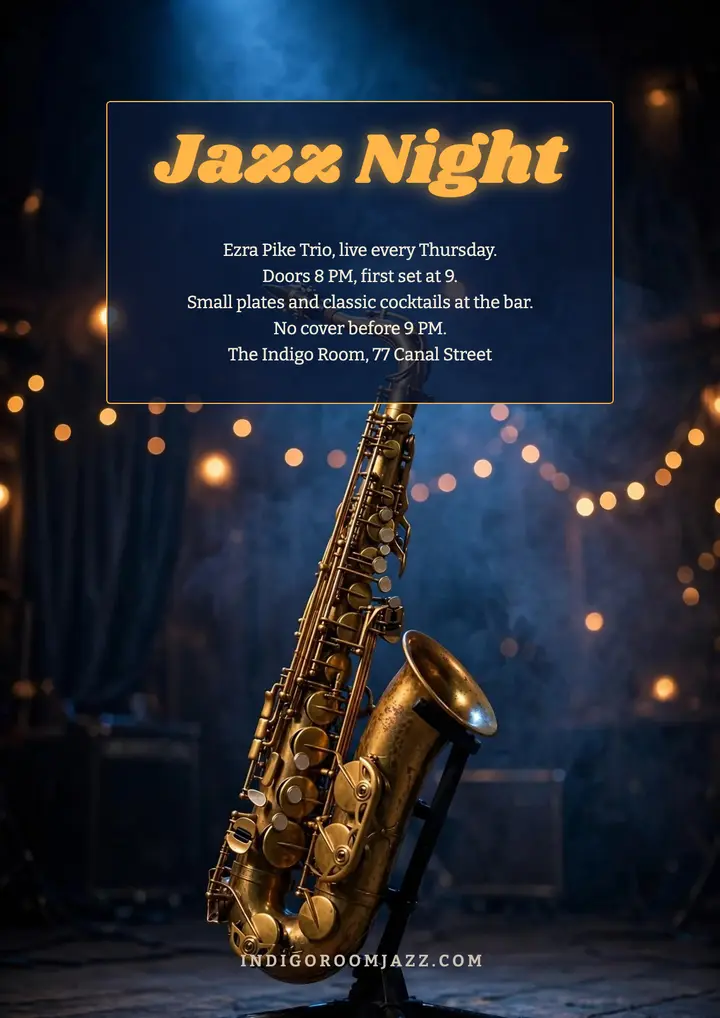 Jazz night saxophone flyer template