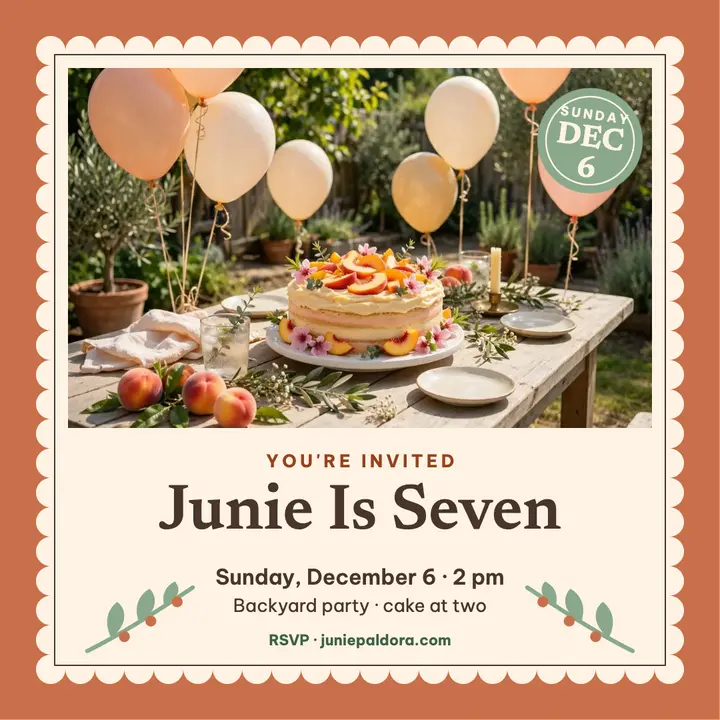 Junie seventh birthday scalloped invite: birthday invitation post template