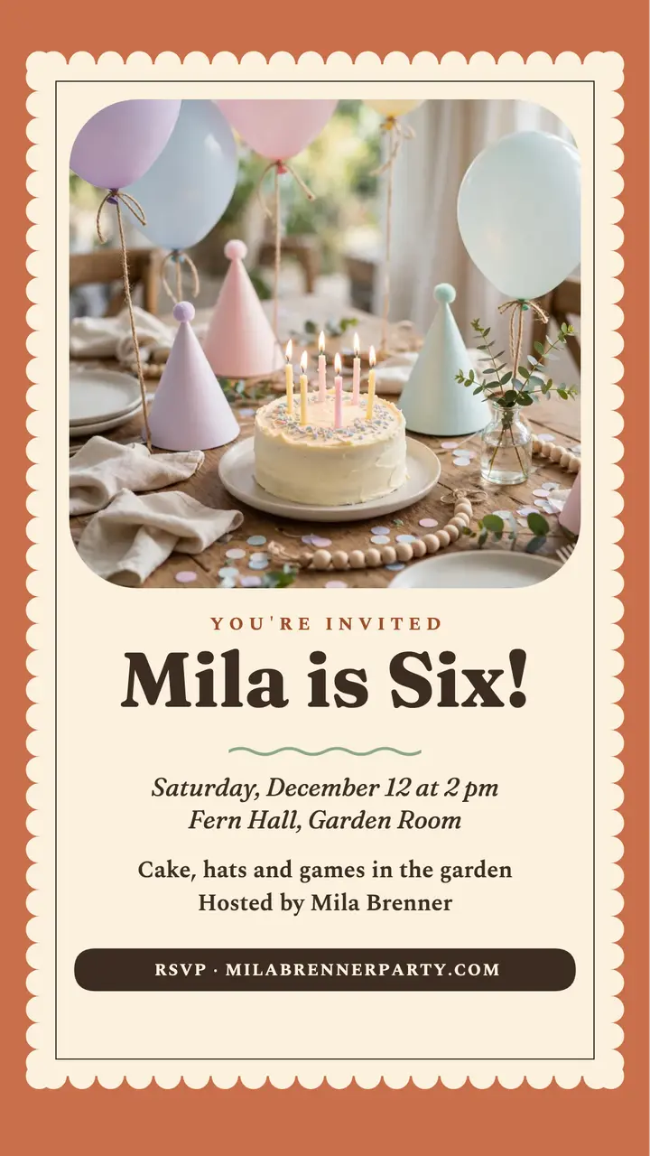 Mila birthday scalloped invite story template
