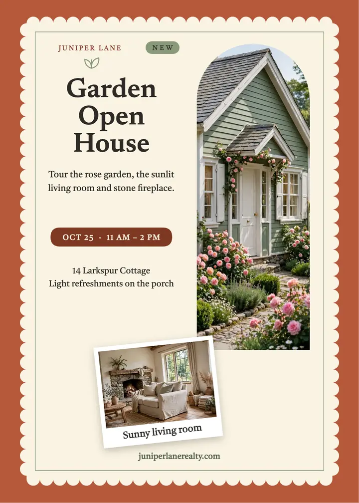 Larkspur Cottage garden open house invite template