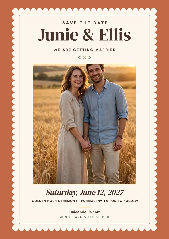 Junie and Ellis scalloped save the date template