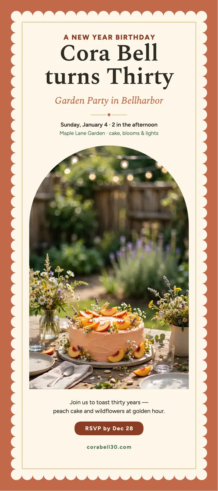 Cora Bell's 30th garden party rack card template