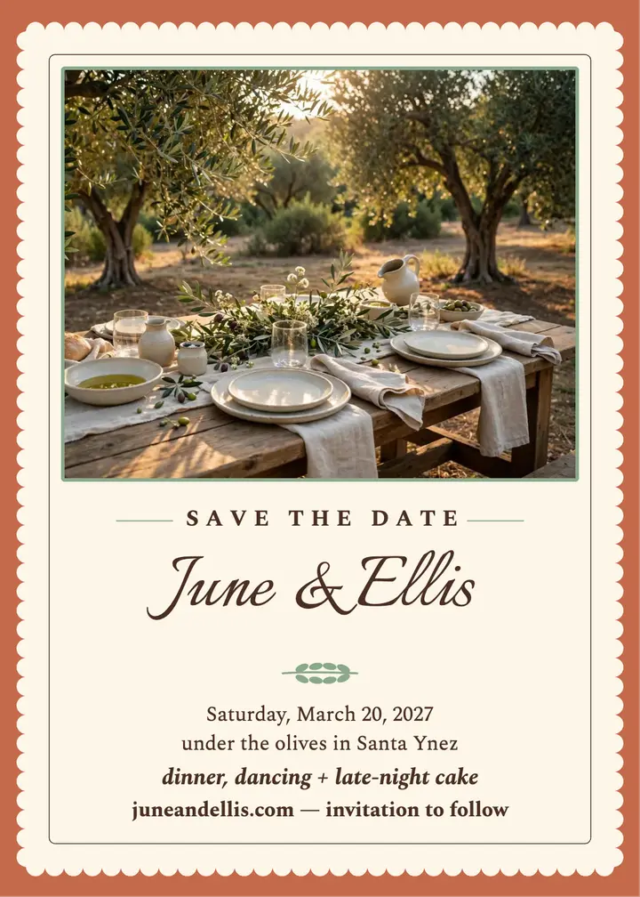 June and Ellis olive grove save the date template