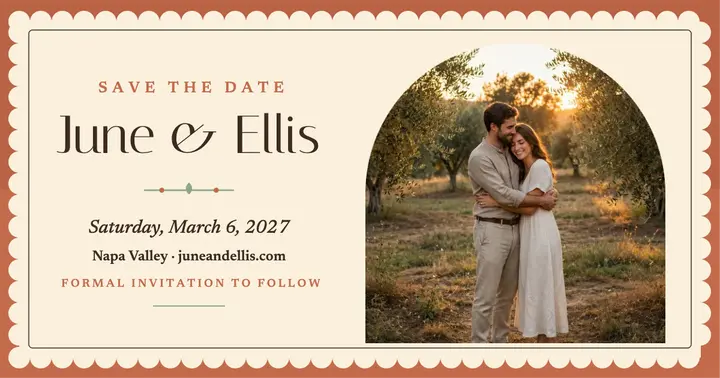 June and Ellis scalloped save the date: save the date post template