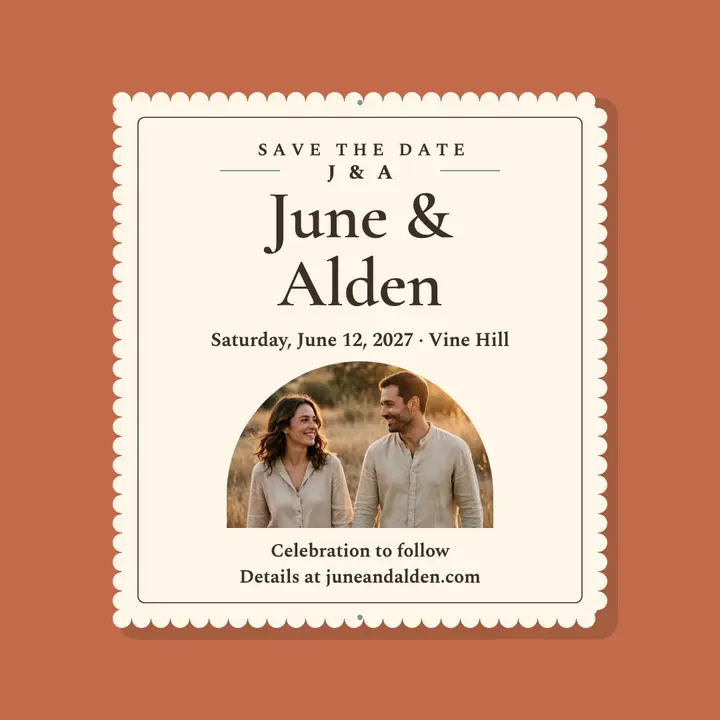 June and Alden scalloped save the date template