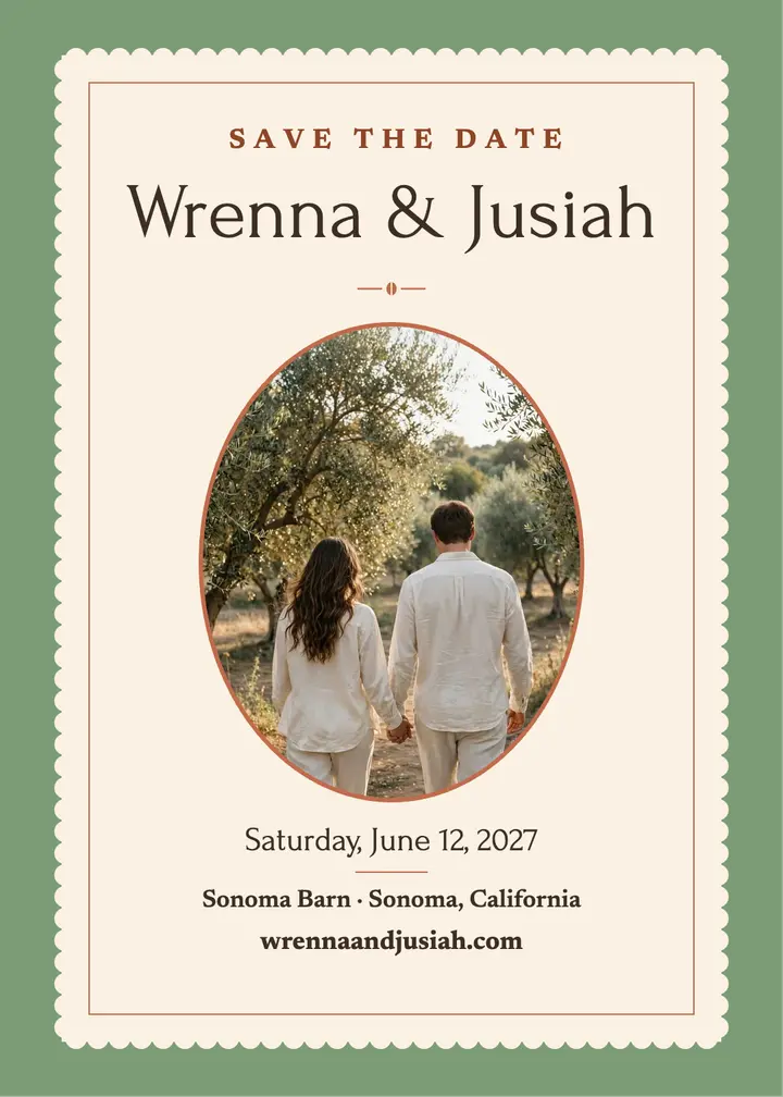 Wrenna and Jusiah scalloped save-the-date: save-the-date invitation template
