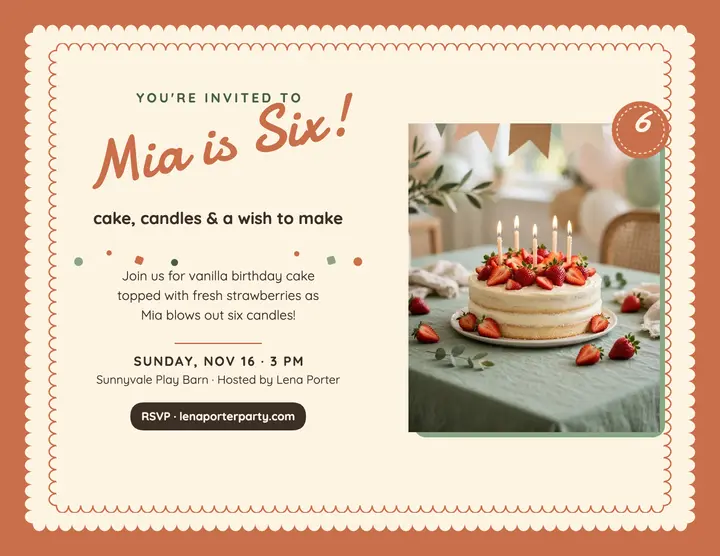 Mia sixth birthday scalloped flyer template