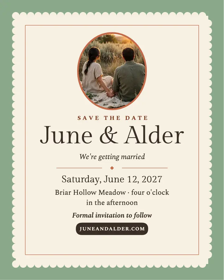 June and Alder terracotta save the date template