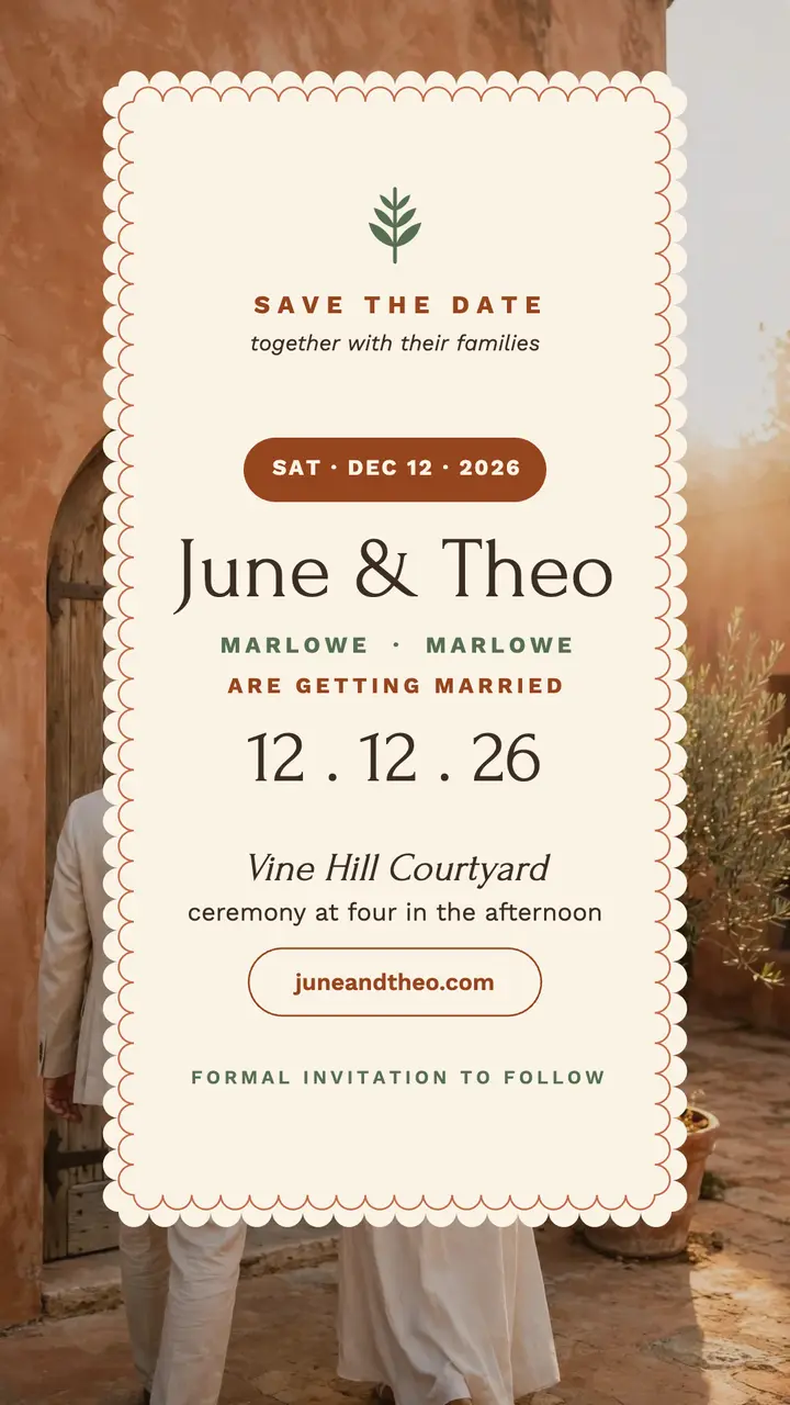June and Theo terracotta save the date story template