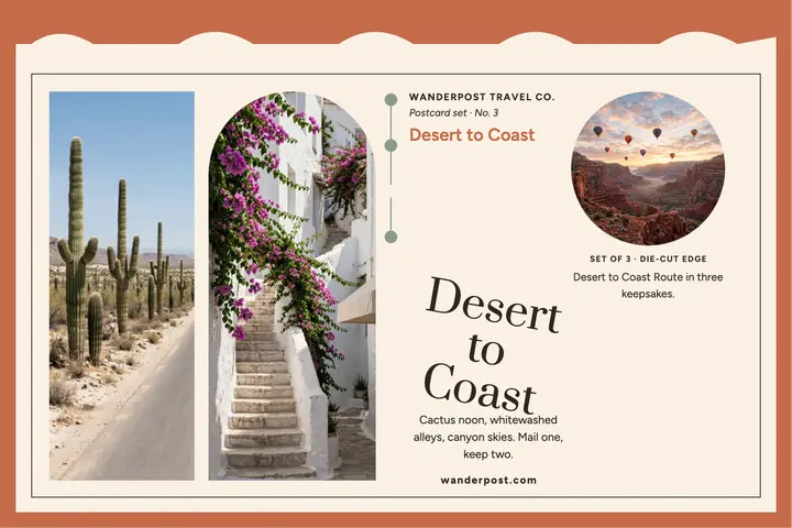 Wanderpost desert to coast postcard template