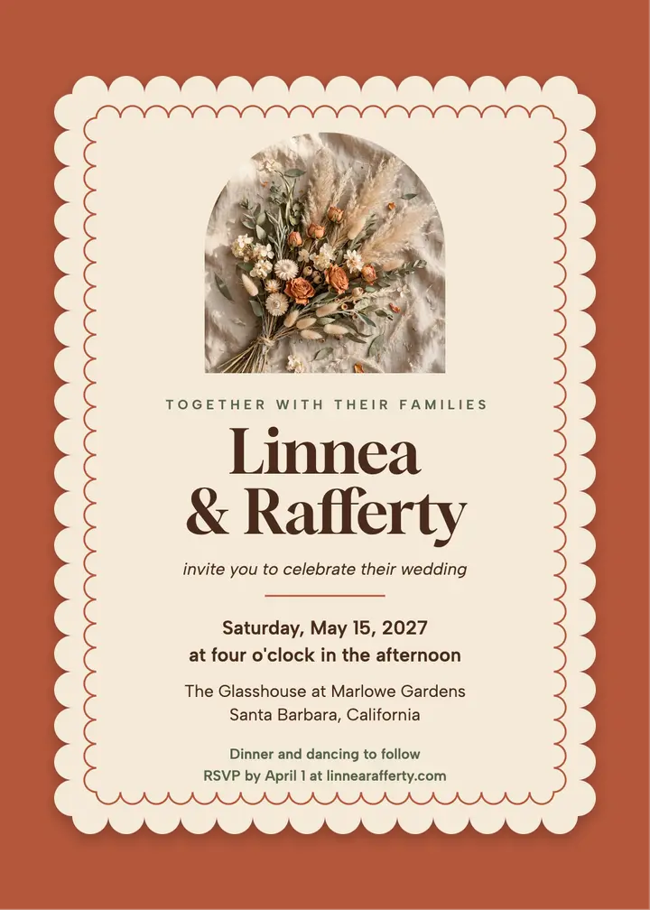 Linnea and Rafferty scalloped wedding invitation template