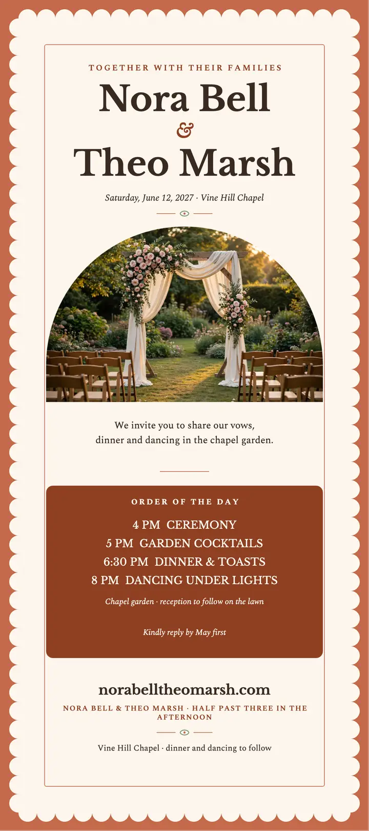 Nora Bell and Theo Marsh scalloped invite template