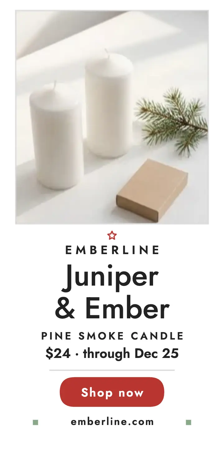 Emberline Juniper candle Christmas half page template