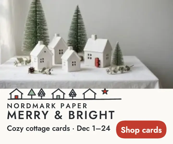 Nordmark Paper Scandi cottage greeting ad template