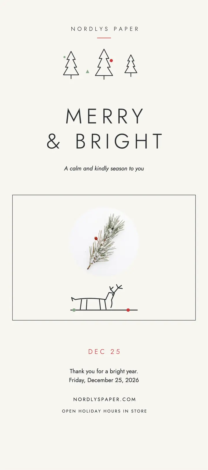 Nordlys minimal Christmas greeting rack: christmas greeting rack card template