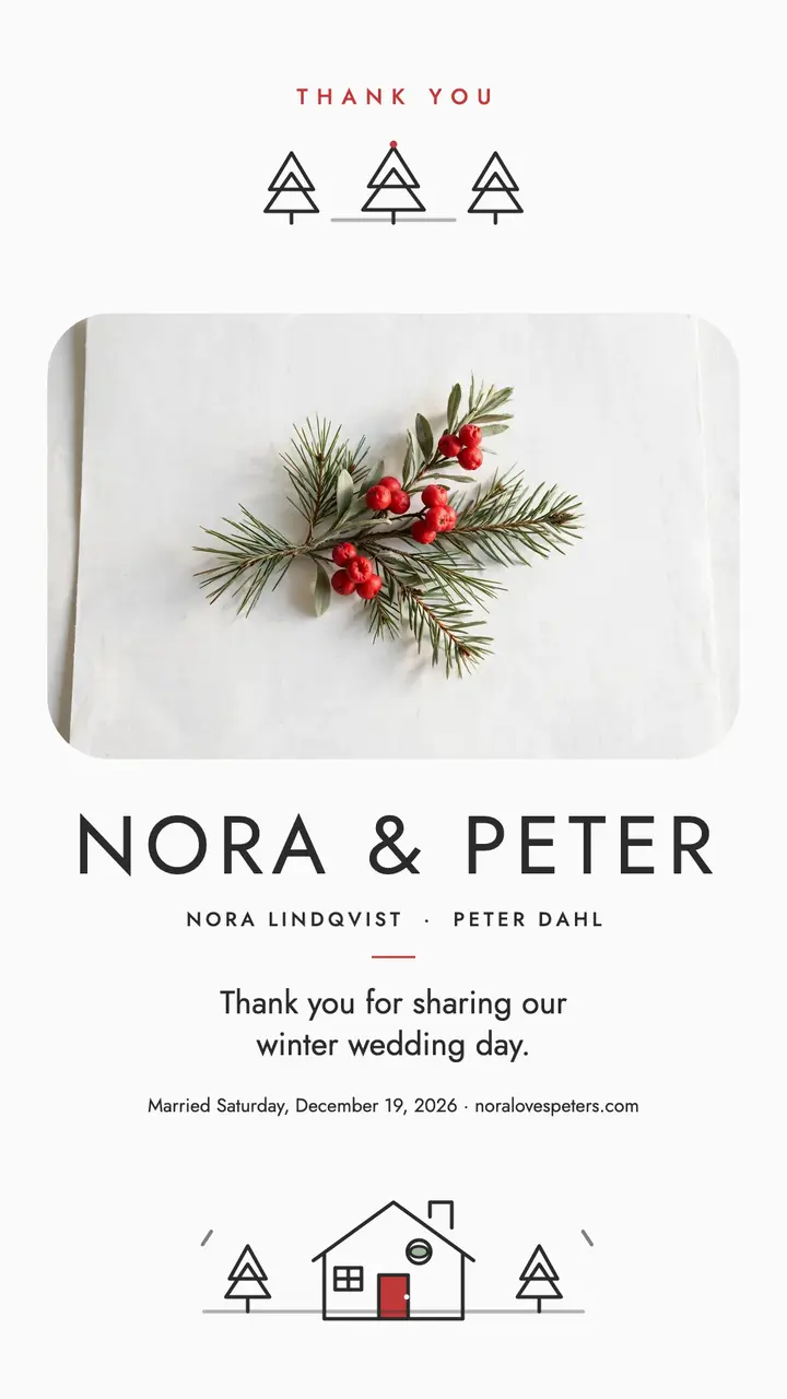 Nora and Peter winter thank you story template