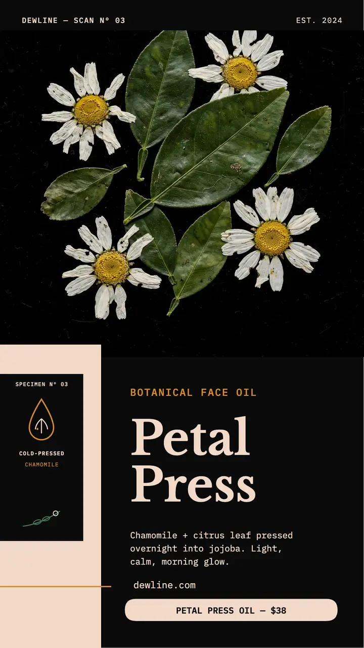Dewline Petal Press Oil scan story template