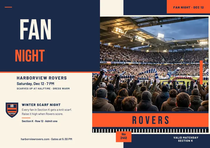Harborview Rovers scarf night certificate template