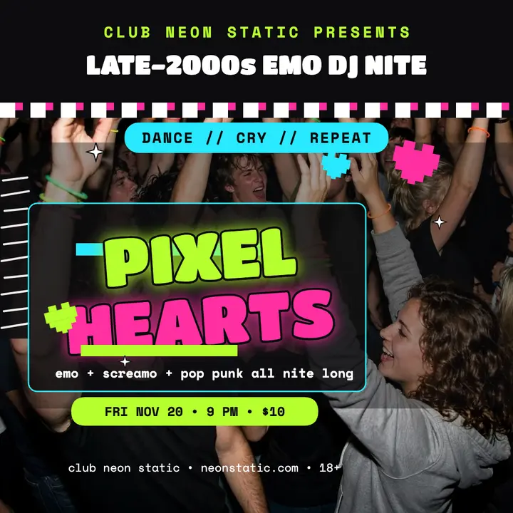 Pixel Hearts emo DJ night post template