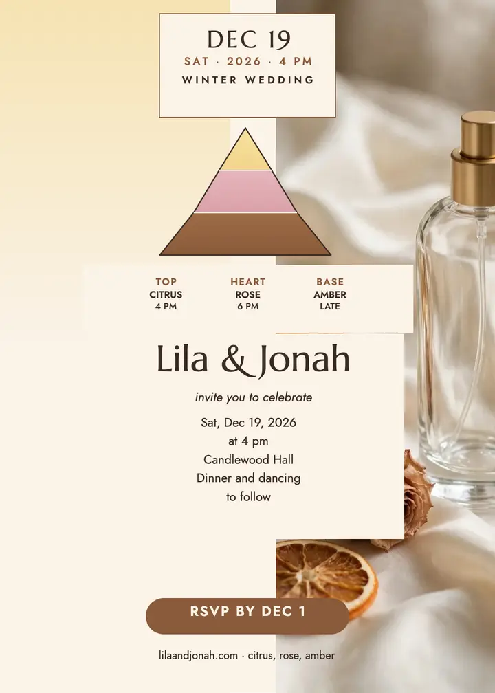 Lila and Jonah scented winter invitation: winter wedding invitation template