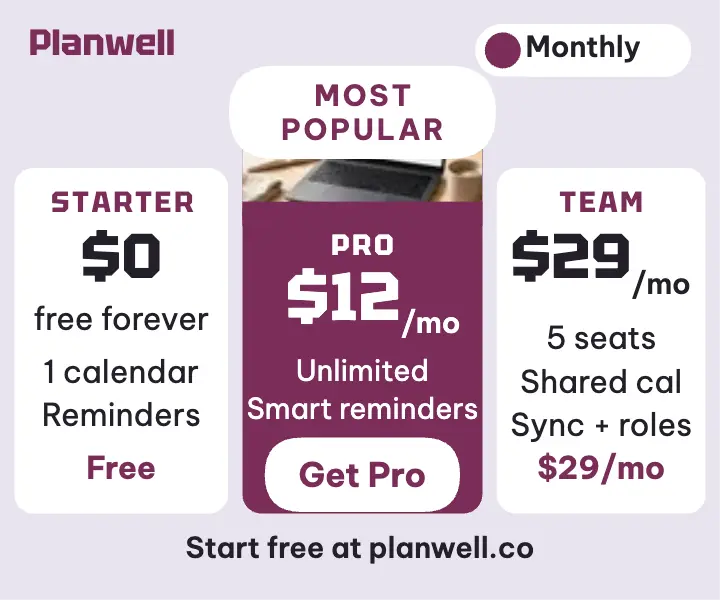 Planwell scheduling plans ad template