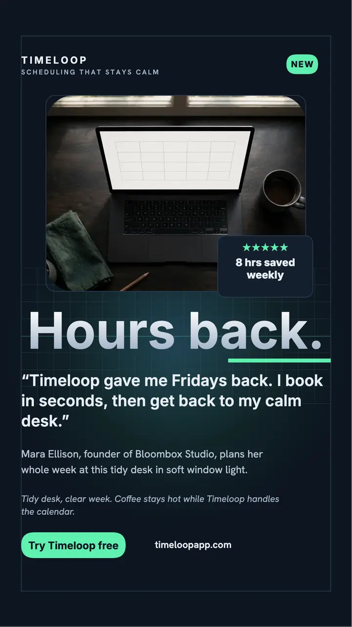 Timeloop scheduling review, calm desk story template