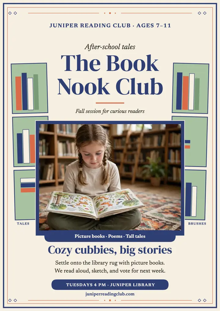 Juniper Reading Club bookshelf flyer template