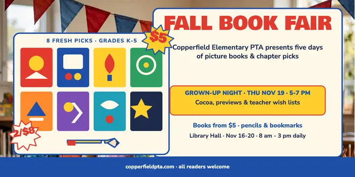 Copperfield Fall Book Fair grown-up night post template