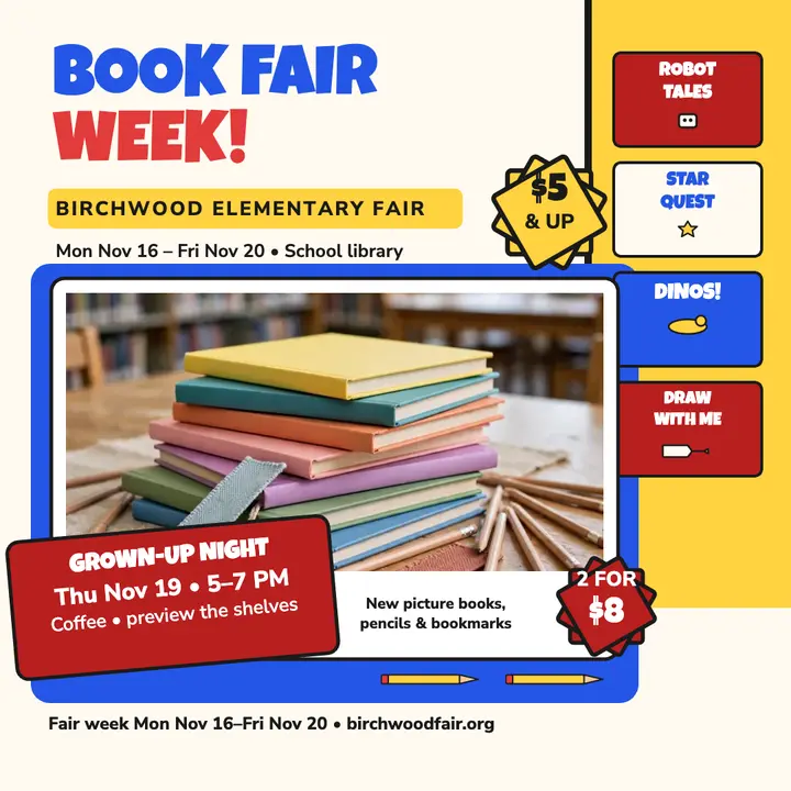 Birchwood school book fair week post: school book fair post template