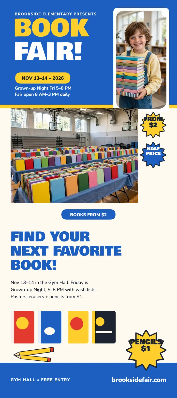Brookside Elementary Book Fair rack card template