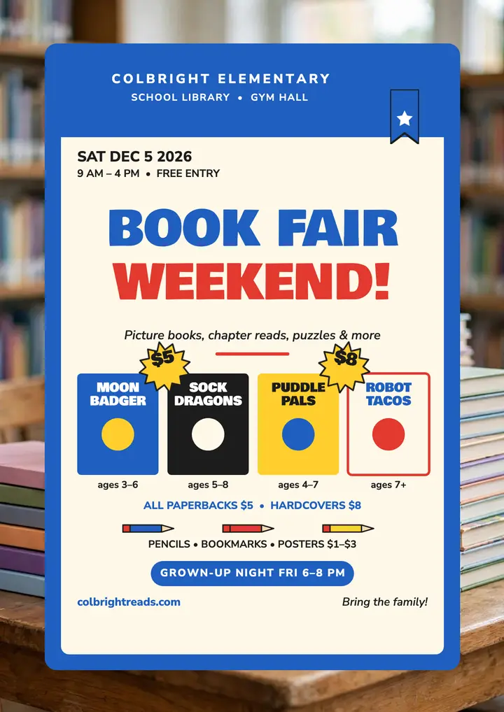 Colbright book fair weekend flyer template
