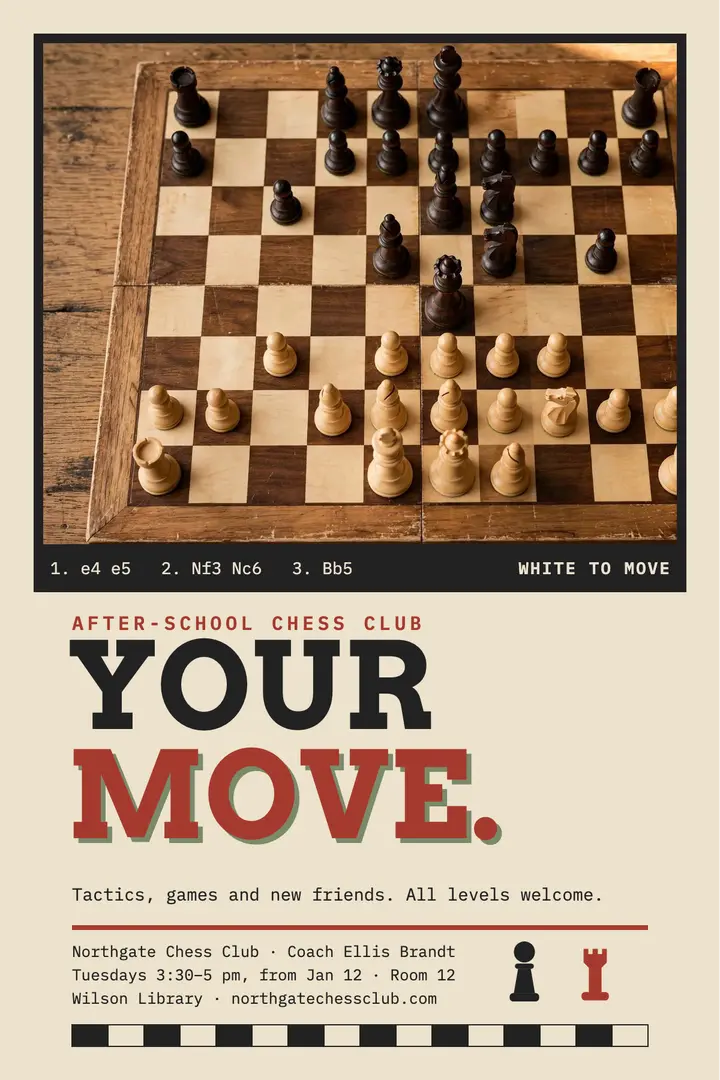Northgate Chess Club after-school poster template
