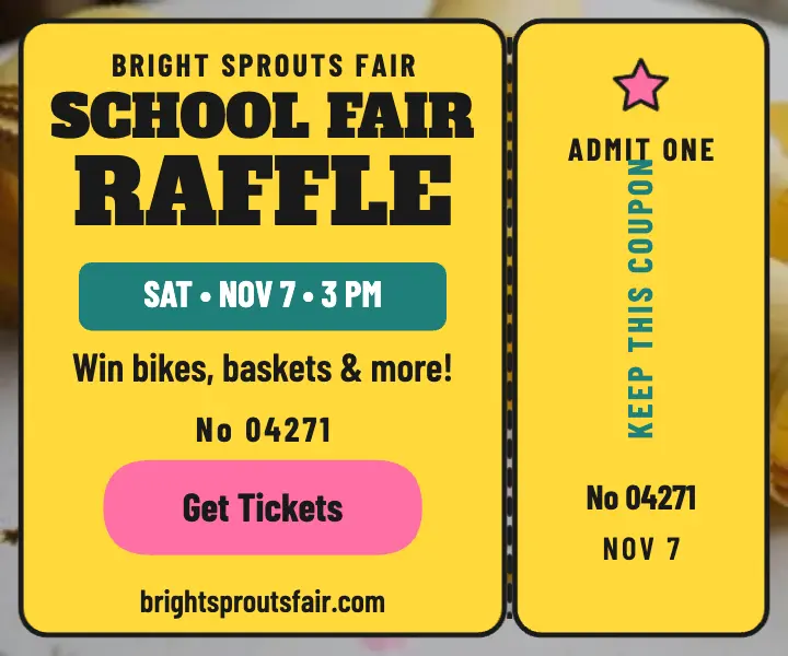Bright Sprouts school fair raffle tickets ad template
