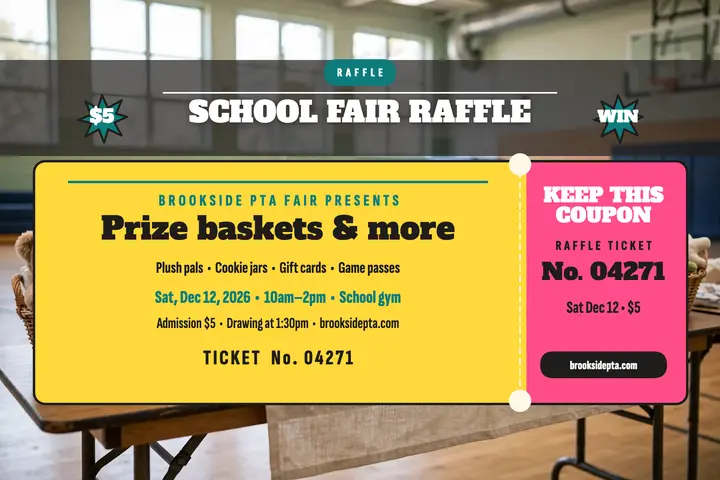 Brookside PTA fair raffle tickets postcard template