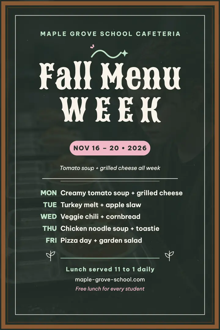 Maple Grove fall menu week chalkboard poster template