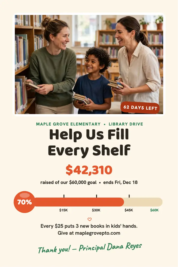 Maple Grove library fundraiser thermometer poster: library fundraiser poster template