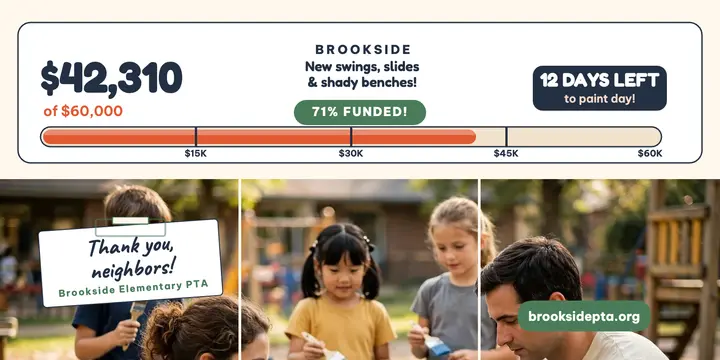 Brookside playground fundraiser tracker: playground fundraiser post template