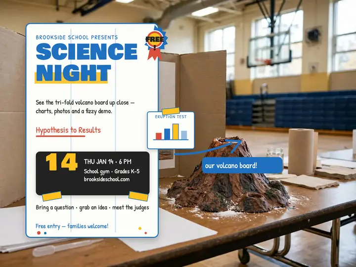 Brookside science night volcano slide: science fair info night slide template