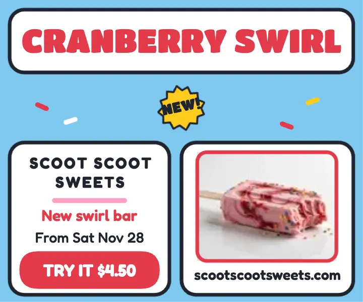 Scoot Scoot Sweets cranberry swirl ad template