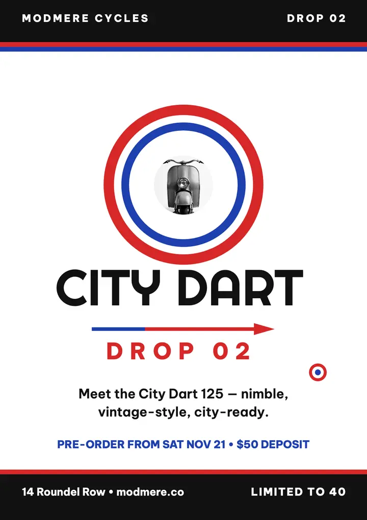 Modmere Cycles City Dart drop flyer template