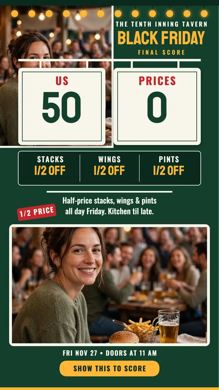 Tenth Inning Black Friday scoreboard story template