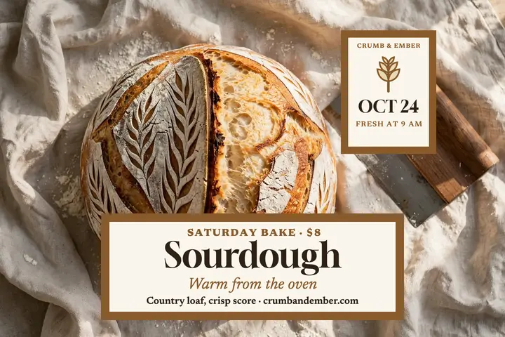 Crumb and Ember sourdough postcard template