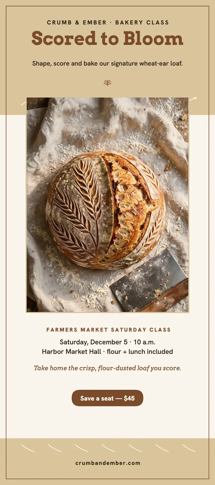 Crumb and Ember sourdough class rack card template