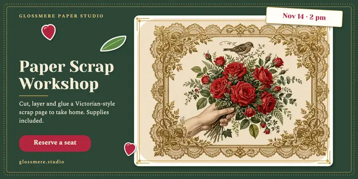 Glossmere paper scrap workshop, Victorian scrap post: scrapbook workshop post template