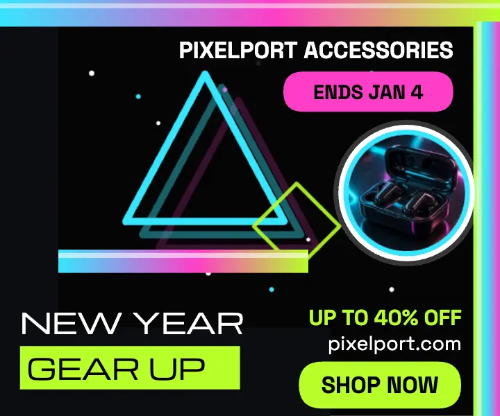 Pixelport New Year tech sale screensaver ad template