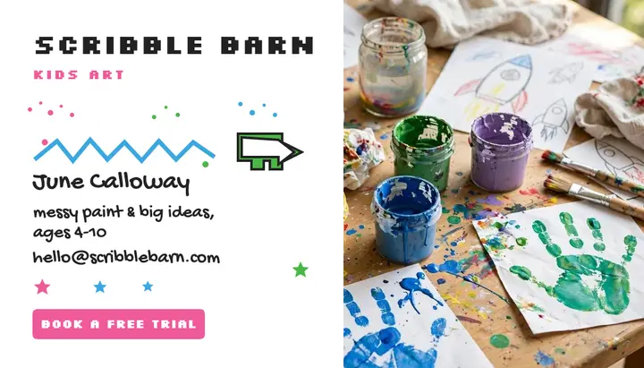 Scribble Barn kids art teacher card template